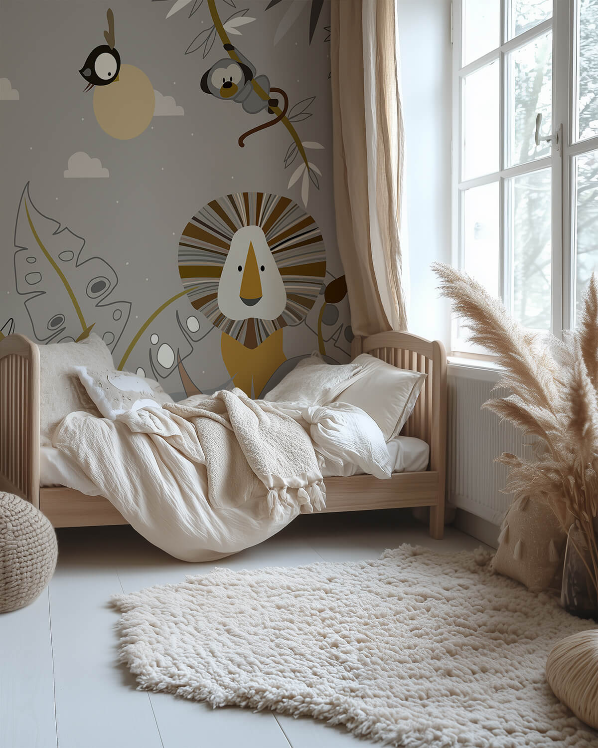 wiz_egzotyczne_zwierzęta_w_boho_stylistyce_Wooden_kids_bed_with_pastel_pink_and_beige_accents_kopia